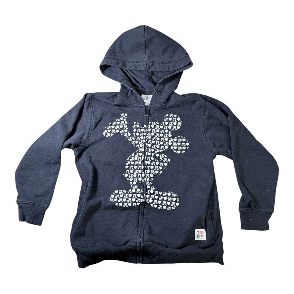 Disney Mickey Mouse Kids 7/8 Zip Up Hoodie I Heart NY Graphic Black Sweatshirt